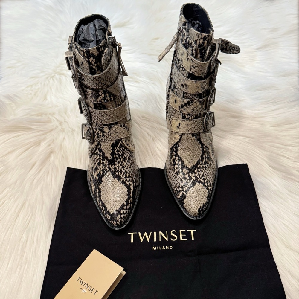 Twinset Milano Python Print Leather Heeled Ankle Boots Size EU 36 / US 6 - Picture 8 of 16
